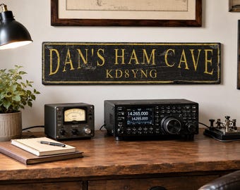 Ham Cave Sign | Personalized Ham Radio Call Sign Wood Sign, Rustic Shack Operator Wall Decor Sign