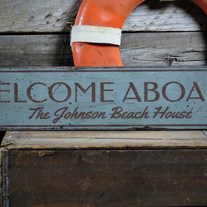 Welcome Aboard Wood Sign, Beach House Decor, Custom Beach Gift, Beach Condo Decor, Sailing Lover Sign, HandMade Vintage Wood Sign