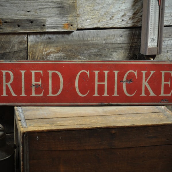 Primitive Fried Chicken Sign - Rustic Hand Made Vintage Wooden Sign Decor