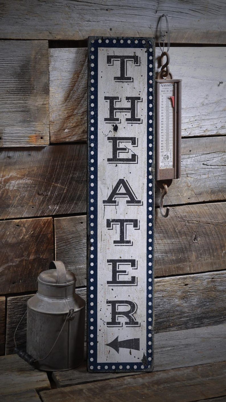 Movie Room Sign, Home Theater Sign, Vertical Theater Sign Wood Theater Sign, Home Theater Decor Rustic Hand Made Wooden Sign For Theater image 1