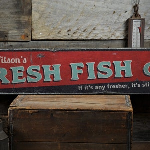 Fresh Fish Co. Wood Sign, Custom Family Name Beach House Decor, Seafood Lover Kitchen Gift - Rustic Hand Made Vintage Wooden Sign Decor