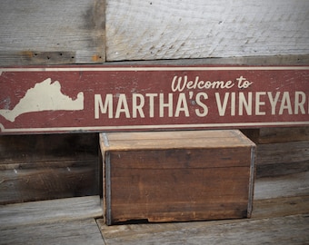 Welcome Sign Marthas Vineyard, Island Home Decor, Vineyard Island Sign, Beach House Sign, Old Wooden Decor, Handmade - Vintage Look Sign