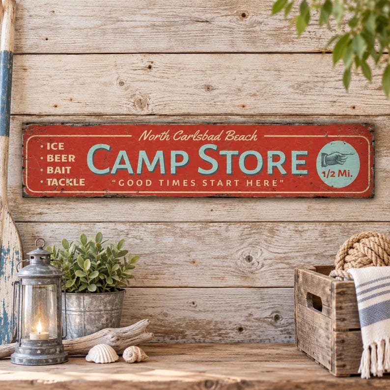 Camp Store Sign, Personalized Campground Name Wood Decor, Rustic Bait Tackle Cabin Wall Hanging, Gift Idea image 6