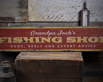 Fishing Shop Sign, Grandpa Fishing Gift, Fishing Lover Gift, Custom Fishing Shop Wood Sign, Rustic HandMade Vintage Wooden Sign Decoration