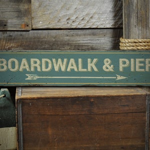 Boardwalk And Pier Sign, Pier Lovers, Boardwalk Sign, Pier, Wooden Sign Decor, Antique Wood Decor- Rustic Hand Made Wooden Sign Decor