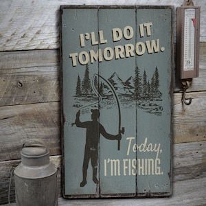 Fishing Time Sign, Daily Fisher, Lake Fishing Sign, Wooden Fish Decor, Wooden Cabin Decor, Wooden Lodge Decor - Wooden Old Signs Decor