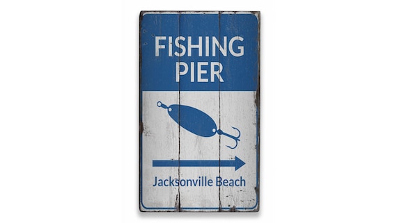 Fishing Pier Decor Sign, Wooden Fishing Signs, Surfing House