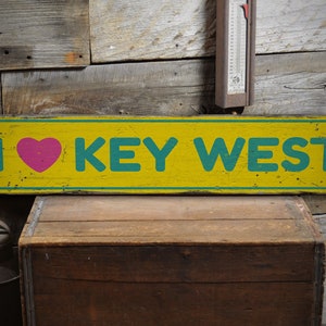 I Love Key West Sign, Key West Lover, Florida Key West, Key West Sign, Sign For Beach, Beach Lovers- Rusty Vintage Wooden Sign For Stand