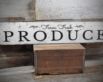 Farm Fresh Produce Schild, Bauernmarkt-Schild, Bauernhaus-Wanddekoration, Bauernhaus-Küche, verwittertes Stilschild - handgemachtes Holzschild