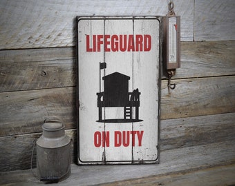 Lifeguard On Duty Sign, Wood Lifeguard Sign, Lifeguard Tower Sign, Lifeguard Gifts, Ocean Decor, Coastal Lifeguard Sign - Wooden Old Sign