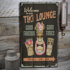 Tiki Lounge Sign, Tiki Bar Lounge, Wooden Tiki Bar Sign, Beach Dreams Sign, Wood Sales Decor, Wood Lodge Decor - Wooden Old Signs Decor