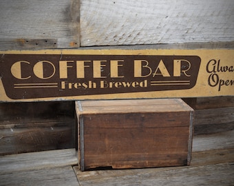 Insegna da bar, arredamento rustico per caffè, arredamento per bar, bar da cucina, insegna in stile fattoria, insegna in legno fatta a mano - bar retrò