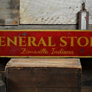 General Store Wood Sign, Custom Store Location Name City State Sign, Kitchen Home Decor - Rustic Hand Made Vintage Wooden Sign Gifts