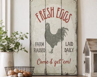Placa de Ovos Frescos, Placa de Madeira com Galo, Decoração Rústica para Galinheiro, Placa de Parede para Cozinha Estilo Fazenda, Decoração Campestre