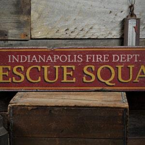 Rescue Squad Wood Sign, Personalized Fire Department Location City Sign, Firefighter Gift - Rustic Hand Made Vintage Wooden Sign Decor