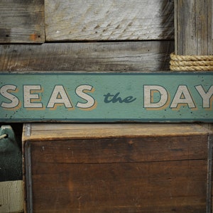 Seas The Day Sign, Live By The Sea, Wooden Sea Sign, Sea Day, Wooden Sign Decor, Antique Wood Decor- Rustic Hand Made Wooden Sign Decor