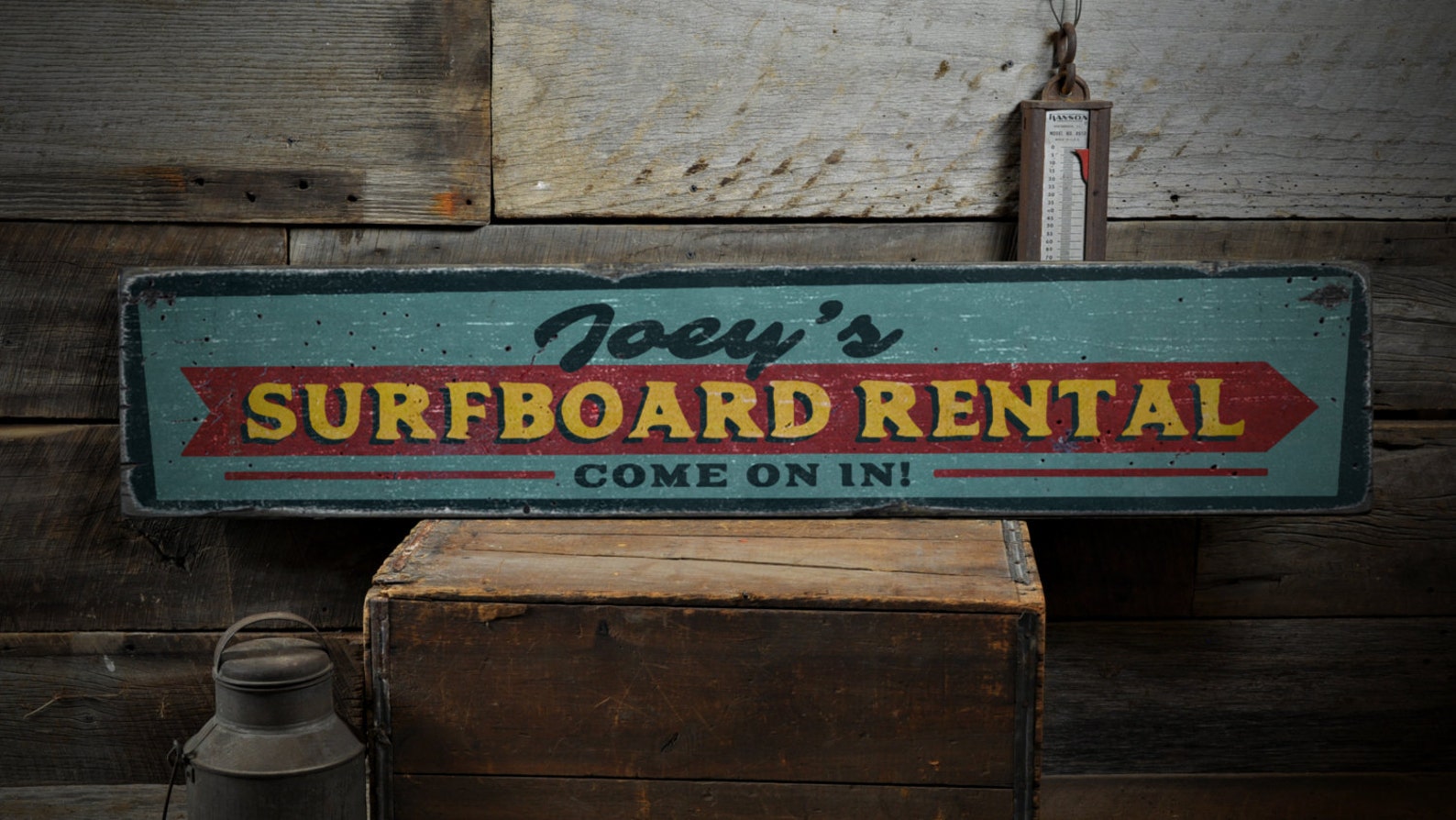 Surfboard Rental Wood Sign, Personalized Come on in Arrow Businesss ...