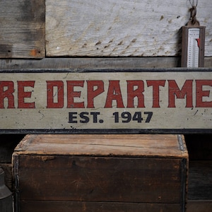 Fire Department Sign, Custom Fireman Sign, Firehouse Est Sign, Fire Dept Decor, Rustic Fire Dept Sign, HandMade Vintage Wood Sign Decor