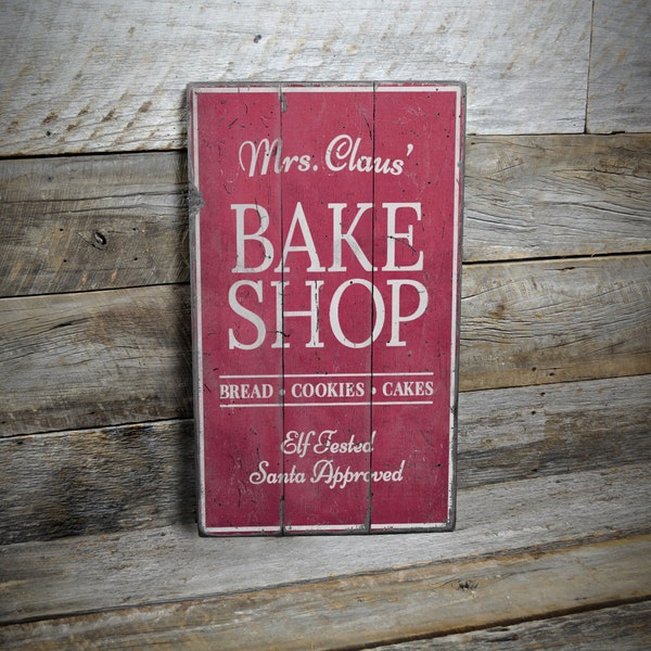 Mrs Claus Bake Shop Sign, Kitchen Home Decor, Christmas Decor, Kitchen Sign, Mrs Claus Bakery, Handmade Wooden Sign - Rustic Winter Decor