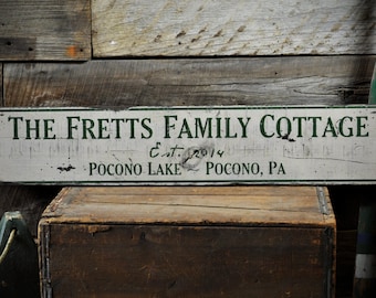 Custom Family Cottage Est Date Sign - Rustic Hand Made Distressed Wood