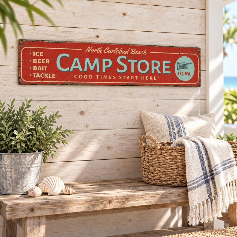 Camp Store Sign, Personalized Campground Name Wood Decor, Rustic Bait Tackle Cabin Wall Hanging, Gift Idea image 4