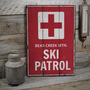 Ski Patrol Sign, Wood Ski Patrol Decor, Ski Patrol Wood Signs, Ski Decor, Slope Gift, Wood Sign - Rustic Hand Made Vintage Wooden Decoration