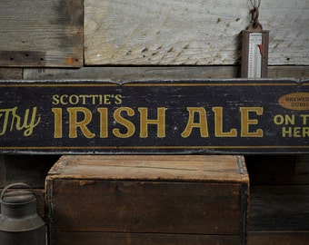 Try Irish Ale 木製サイン、パーソナライズされたバーオーナーバーテンダーの名前のギフト、On Tap Here パブの装飾 - 素朴なハンドメイドのヴィンテージ木製サイン装飾ギフト
