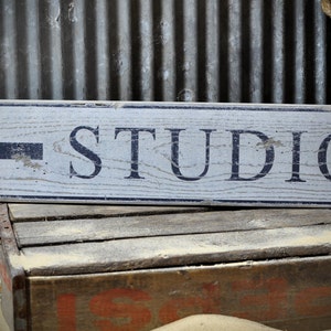 Custom Distressed Studio Arrow Sign - Rustic Hand Made Vintage Wooden