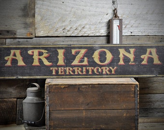 Distressed Arizona Territory Sign, Arizona Sign Decoration, Desert Decor, Decor For Arizona - Rustic Hand Made Vintage Wooden Decoration