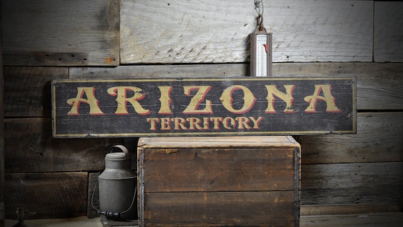 Distressed Arizona Territory Sign, Rustic Wooden Wall Decor - Etsy