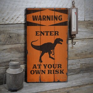 Warning Sign Decor, Wooden Dinosaur Decor, Warning Dino, Dinosaur Sign, Wooden Sale Decor, Wooden Wall Decor - Wooden Old Signs