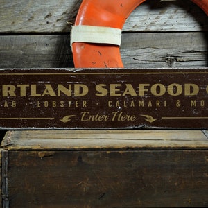 Seafood Company Wood Sign, Personalized Beach Location Restaurant Sign, Crab Lobster Decor - Rustic Hand Made Vintage Wooden Sign Decoration