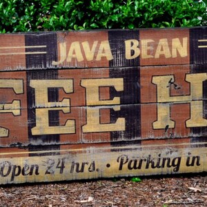 Letrero retro personalizado de cafetería - Letrero rústico vintage de madera hecho a mano -