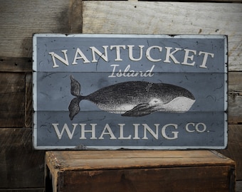 Nantucket Island Sign, Nantucket Whale Sign, Island Sign Decor, Whaling Company Sign, Retro Whale Sign, Handmade - Weathered Style Sign