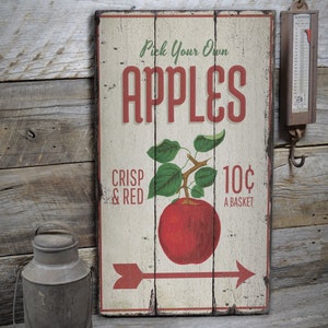 Apple Picking Sign, Apple Tree Decor, Apple Picking Decor, Flower Decor, Wood Cabin Decor, Wooden Lodge Decor Wooden Old Signs Decor image 1