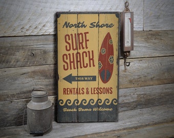 Surf Shack Sign, Arrow Sign, Directional Sign, Beach Bum Welcome Sign, Surfboard Rental Sign, Rustic Surf Sign - Handmade Wooden Sign