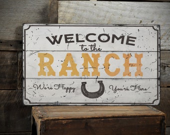 Welcome To The Ranch Sign, Rustic Ranch Entrance Sign, Western Home Decor, Welcome Sign, Distressed Farm Sign - Handmade Wooden Sign