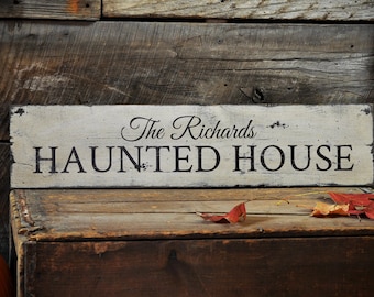 Handmade Haunted House Sign, Rustic Halloween Wall Decor