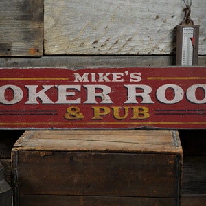 Poker Room & Pub Wood Sign, Personalized Game Room Sign, Custom Family Name Man Cave Decor - Rustic Hand Made Vintage Wooden Sign Decoration