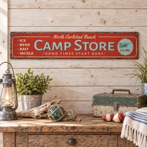 Camp Store Sign, Personalized Campground Name Wood Decor, Rustic Bait Tackle Cabin Wall Hanging, Gift Idea image 5