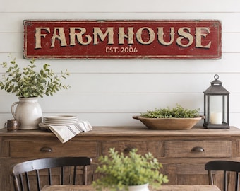 Farmhouse Est Sign, Custom Established Year Wood Decor, Vintage Country Farmhouse Wall Decor for the Mantel, Housewarming Gift