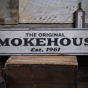 Original Smokehouse Sign, Custom Est Date BBQ Sign, Smokehouse Decor, Gift for BBQ Lover, Rustic HandMade Vintage Wooden Sign Decor Gifts