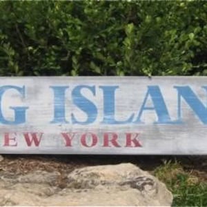 Long Island, New York Directional Wood Sign - Rustic Hand Made Vintage Wooden Sign Decorations