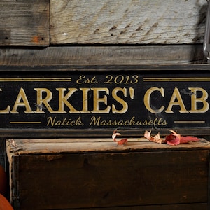Custom Cabin Est Date City State Sign - Rustic Hand Made Vintage Wooden Sign Decorations