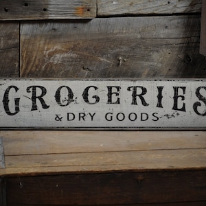 Groceries & Dry Goods Sign - Kitchen Distressed Primitive Rustic Hand Made Vintage Country Wall Decor Wooden Pantry Signs For Decorations