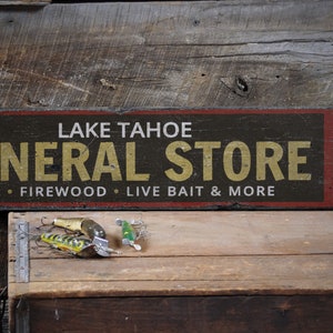 Vintage Lake General Store Sign, General Store Decor, Live Bait Sign, Lake House Decor, Lake Life, Rustic Handmade Wood Sign Decor