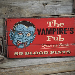Vampire Pub Sign, Pub Decorations, Haunted Sign Decor, Wood Scary Decor, Halloween Decor, Wood Sign - Rustic Hand Made Vintage Wooden Decor