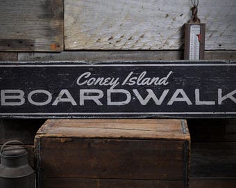 Coney Island Boardwalk Schild, Benutzerdefiniertes Holzschild für Strandliebhaber Geschenk, Strand Boardwalk Dekor, rustikales handgemachtes Vintage Holzschild für Boardwalk