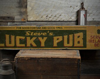Custom Lucky Pub Wood Sign, Rustic Home Bar Decor