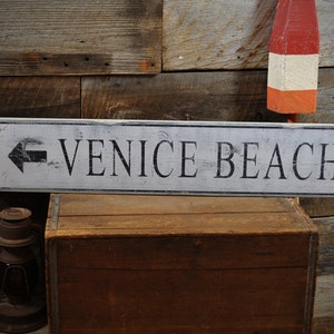 Custom Beach Name Directional Arrow Sign - Rustic Hand Made Vintage Wooden Sign Decorations